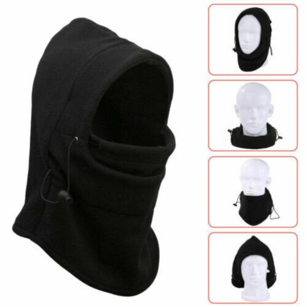 Men's Fleece Windproof Neck Tactical Full Face Mask Black Balaclava Hood NEW